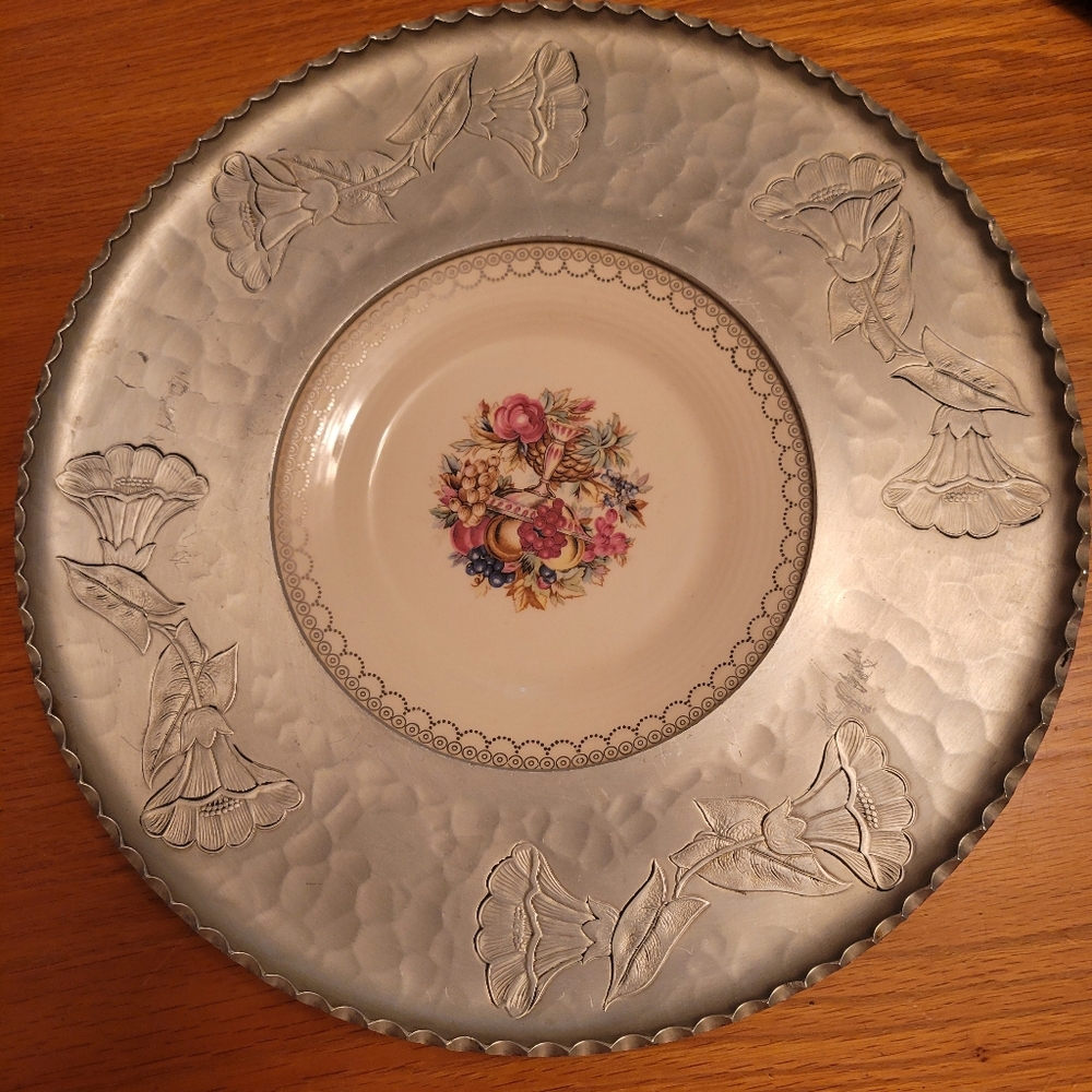 Limoges Antique Plate With 22 K White Gold Antique tray made for Faberware